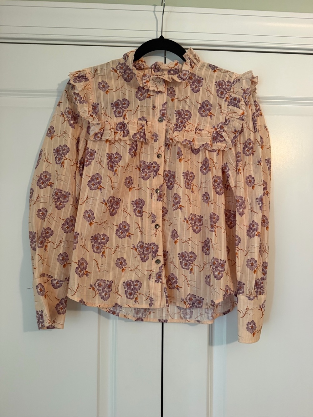 La Vie by Rebecca Taylor Women's Cream Floral Ruffle Button-Up Blouse
